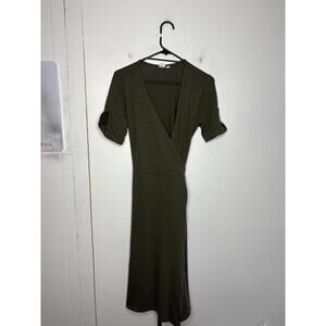 Gap Dress Womens S Wrap Midi Olive Stretchy Knit Short Sleeve Classic Versatile